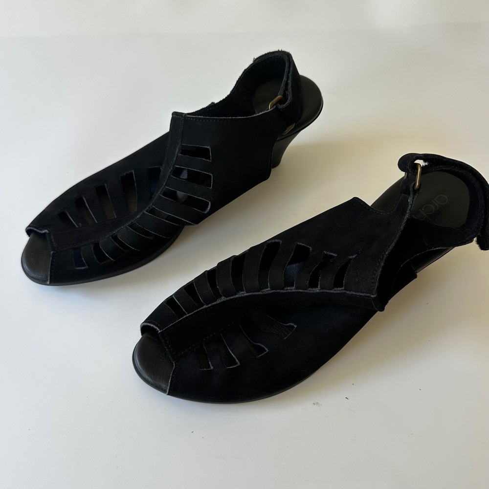 Arche Sandals Enexor Black Nubuck Suede Cage Slingback Wedge size 38 - Picture 3 of 13